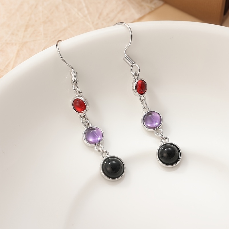 Artificial Amethyst & Red Garnet Long Water Droplet Earrings and Pendant Set